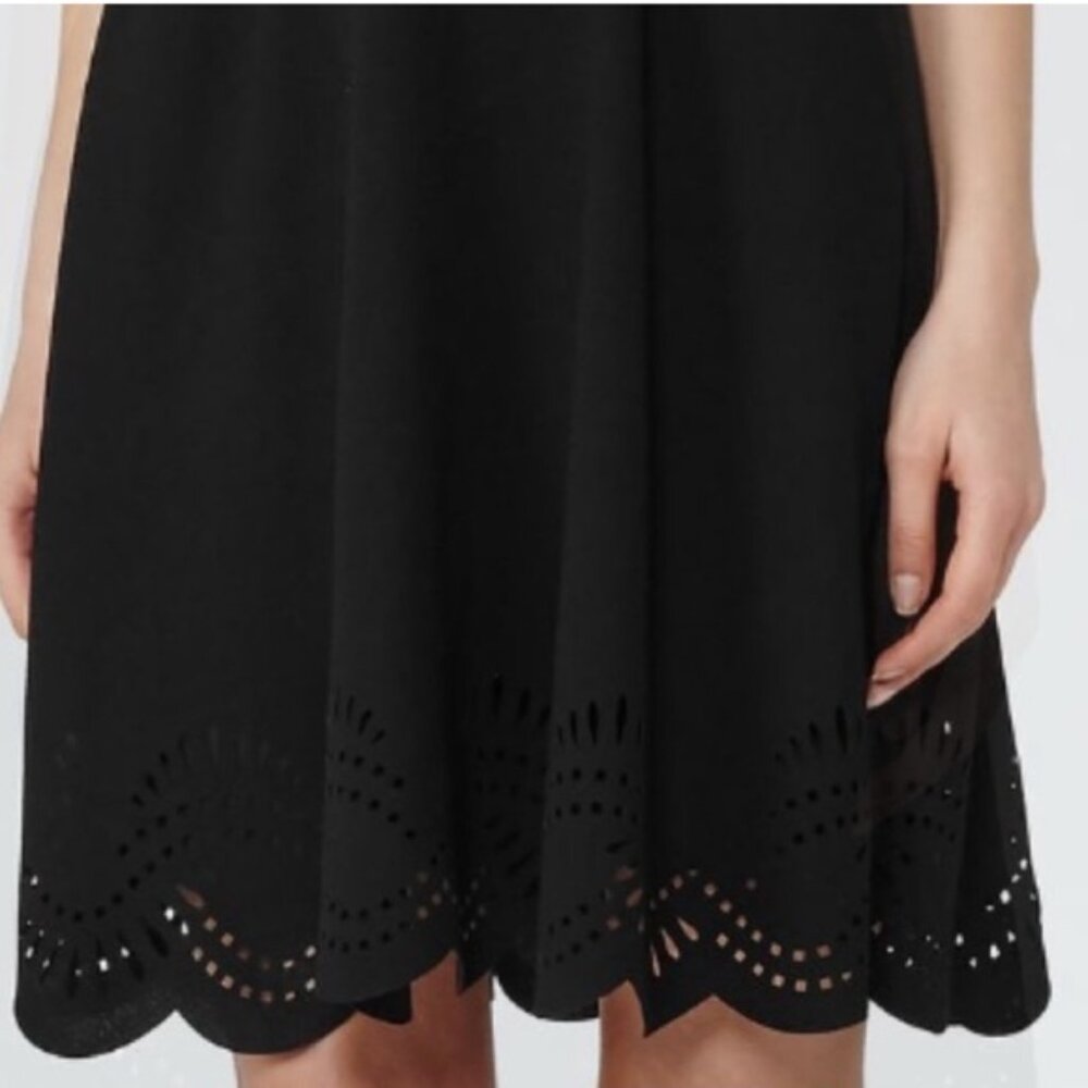 Reiss Kathy Black Laser Cut Out Scalloped Knee Length Short Cap Sleeve Dress 2 - Picture 4 of 5